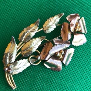 Large Sterling yellow pink 12K gold GF flower pin